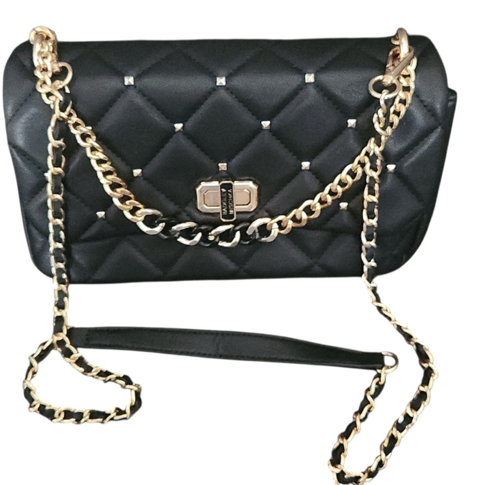 Badgley Micska Black Quilted Crossbody Bag with Gold Chain EUC - Picture 3 of 9